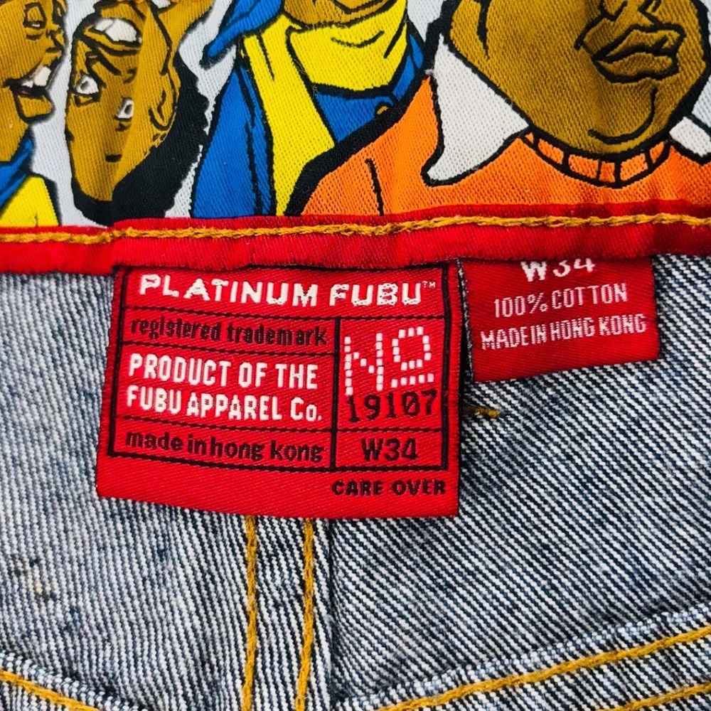 Vintage Y2K Platinum FUBU Fat Albert Denim Carpenter Shorts Mens 34 Hip Hop 90s - Picture 7 of 11